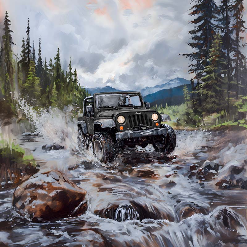 Adventure's Crossing Jeep Art Print (Customizable)