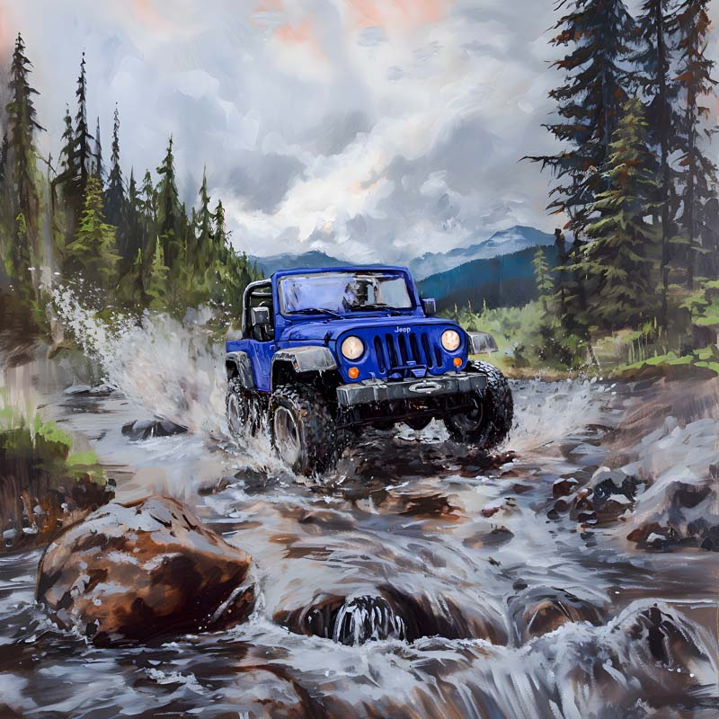 Adventure's Crossing Jeep Art Print (Customizable)