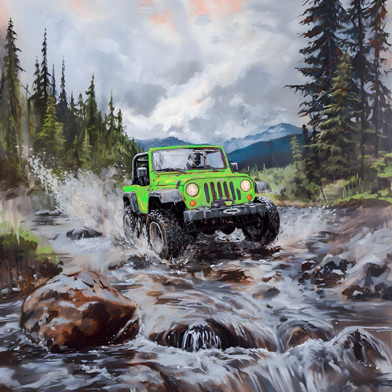 Adventure's Crossing Jeep Art Print (Customizable)