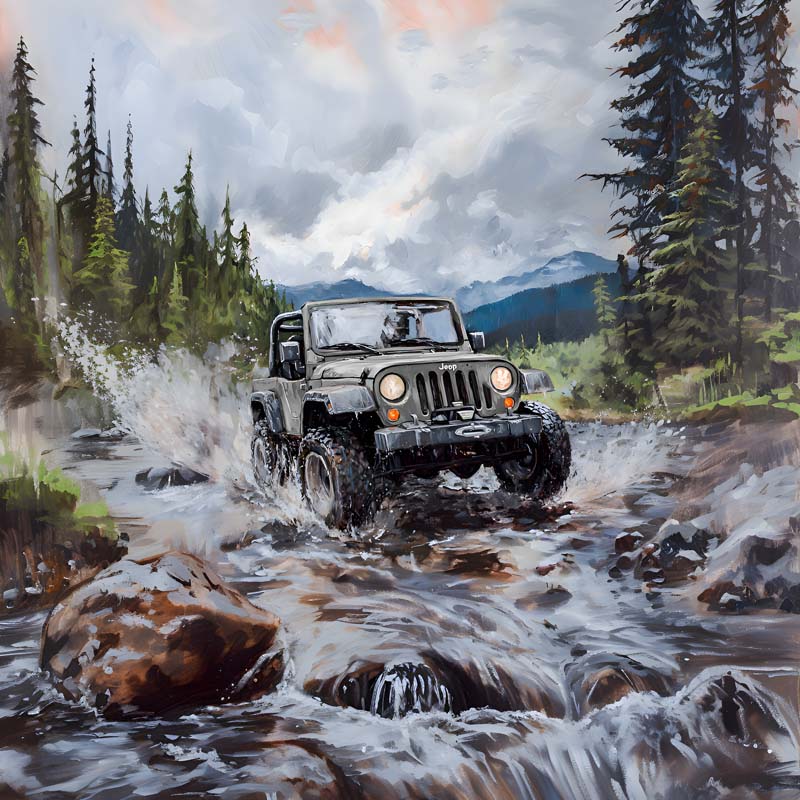 Adventure's Crossing Jeep Art Print (Customizable)