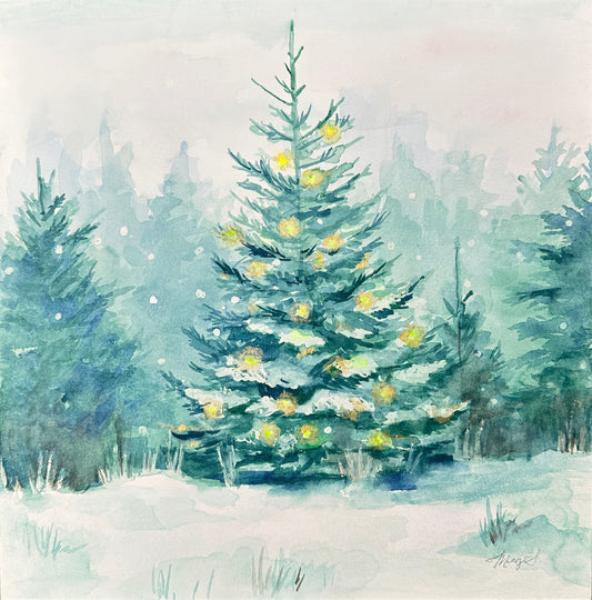 Evergreen Glow Original Watercolor Painting